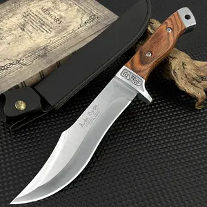Fixed Blade Utility Knife with Wooden Handle, Sharp Multipurpose Knife for Kitchen, Camping, Hiking with Leather Sheath