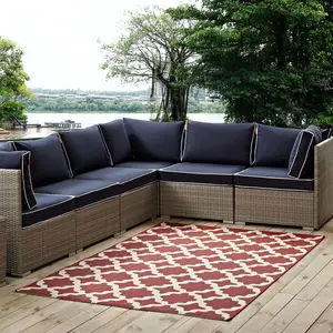 Modway Cerelia Moroccan Trellis 5x8 Indoor and Outdoor Area Rug in Red and Beige