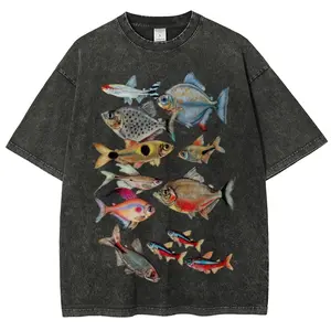 Ocean Fish Unisex Vintage Washed Tee, Graphic Tee, Unisex Fashion, Full Color, Full Size, For Men, For Women