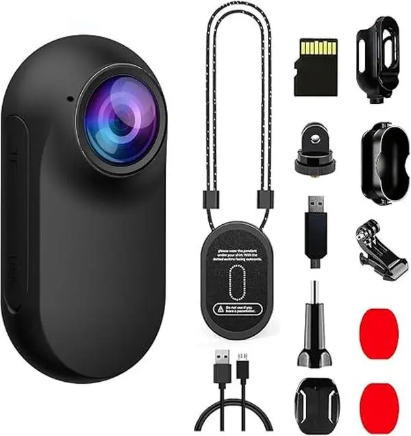 Mini Body Camera with Memory Card, POV Camera with Magnetic Pendant, Wearable Body Cameras with Audio and Video Recording, Action Camera for Sports, Hiking, Fishing, Vlogging