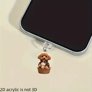 2PCS Cat & Teddy Dog Phone Dust Plugs – Cute 2D Acrylic Anti-Dust Plugs for Type-C, iPhone & Android, Kawaii Phone Accessories, Cell Phone Charm