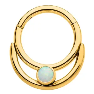 Gold PVD Double Hoop Bezel White Opalite Stainless Steel Hinged Segment Ring
