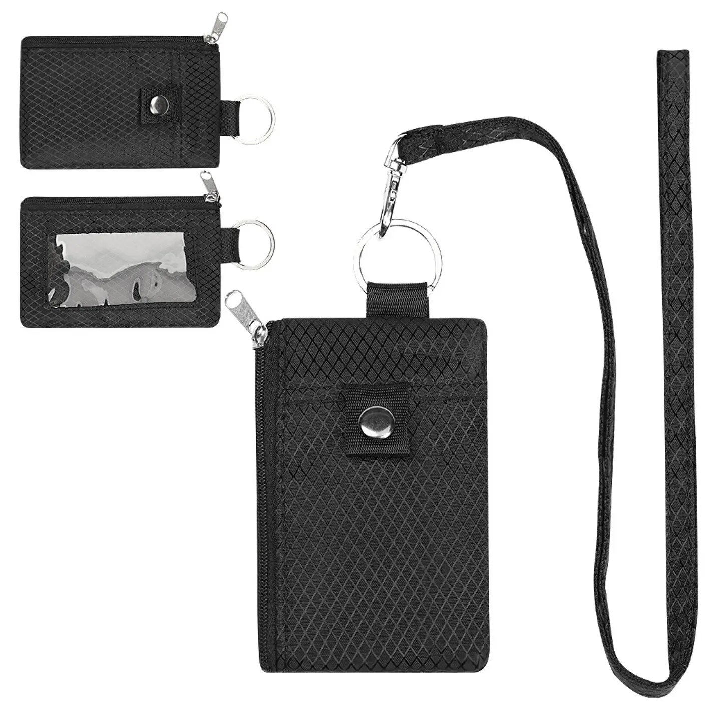 Small Neck Wallet, Water Resistant Lightweight Badge Holder, ID Window & Lanyard, Nylon Zipper Neck Pouch for Men Women