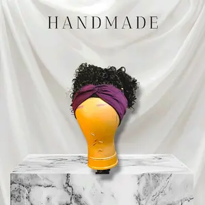 Handmade Updo Bun Wig with Curly Hair and Purple Band for Stylish Look