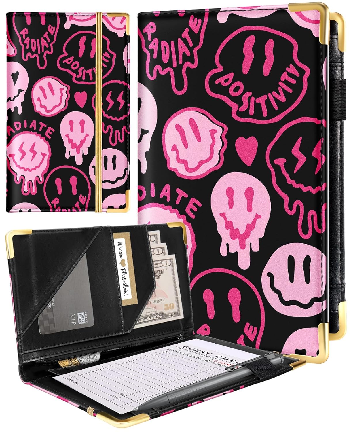 Server Book for Waitress with Zipper Pocket Accessories Leather Server Check Book