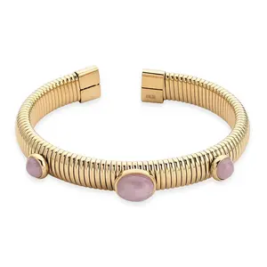Galilea Rose Quartz 1.80 ctw Cuff Bracelet in ION Plated Yellow Gold Stainless Steel 7-7.5In