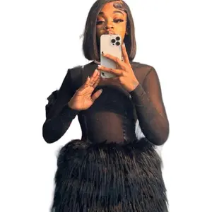 Women's Casual Mesh Fur Dress for Everyday Wear - Womenswear