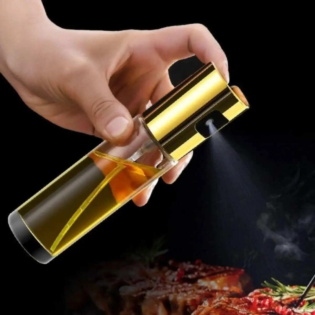 Olive Oil Sprayer, Clear Push-on Oil Dispenser with Nozzle, Spice Storage Supplies for Kitchen, Cooking Supplies, Solo Camping, Bikepacking, Glamping,