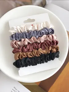 Elegant Vintage Satin Hair Ties for Women, Scrunchies, Medium Size Hair Bands, Perfect for Daily Use & Gifts, Set of 6 Pieces