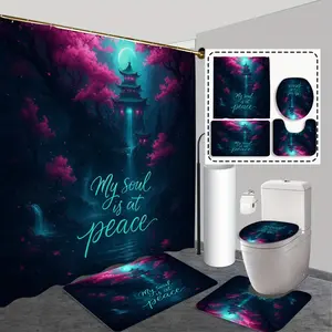 1pc/4pcs Shower curtain set, modern and unique home bathroom art decoration, shower curtain set with 12 hooks, non-slip bathroom rug, U-shaped toilet seat cover, toilet seat cover, bathroom decoration, holiday decoration, Bathroom Decoration Accessories