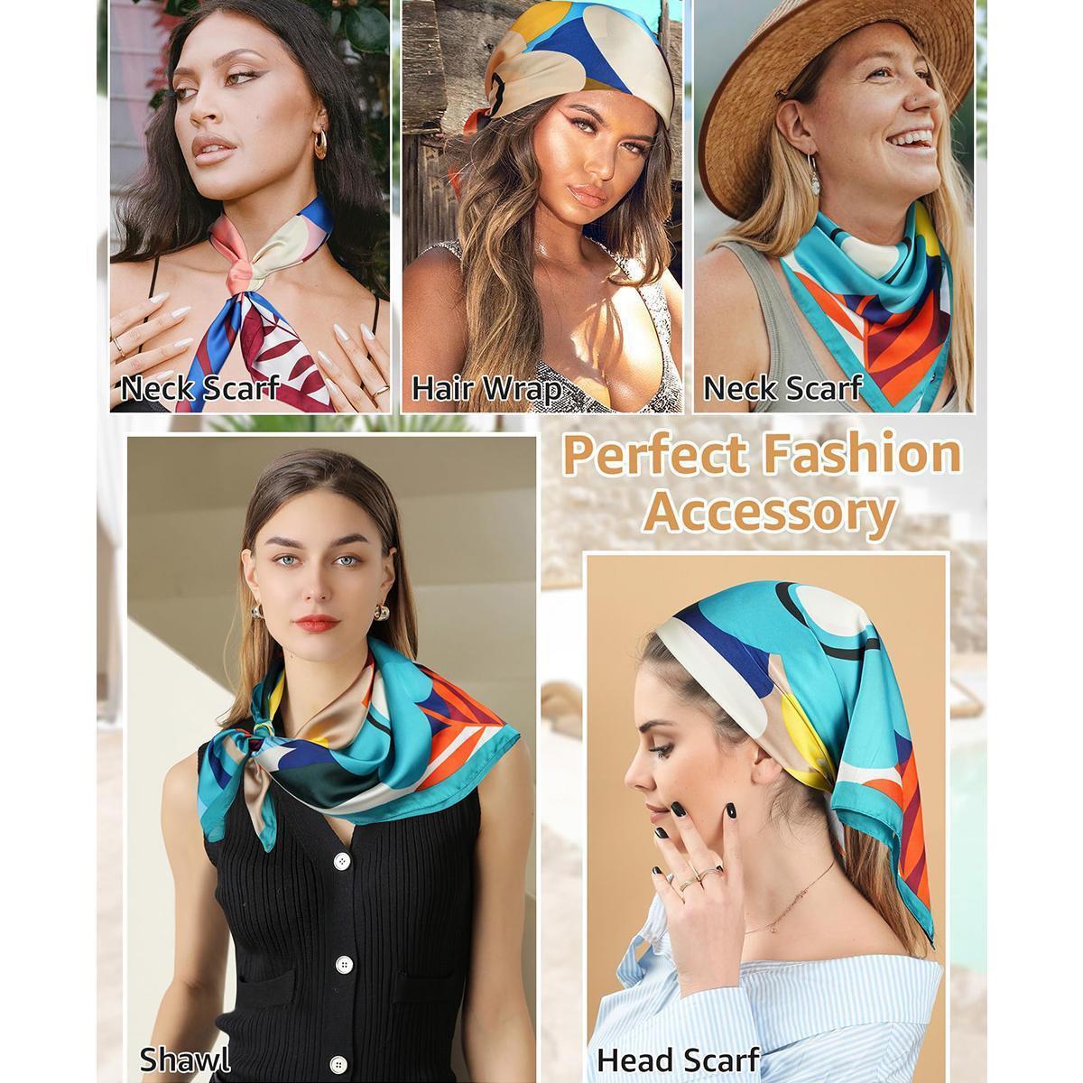 4PCS/Set 27.5In Satin Head Scarf Silk Like Hair Kerchief for Women Lightweight Hair Bandanas Head Scarves Neck Scarves Hair Wrap Hair Band Headscarf Hair Accessories