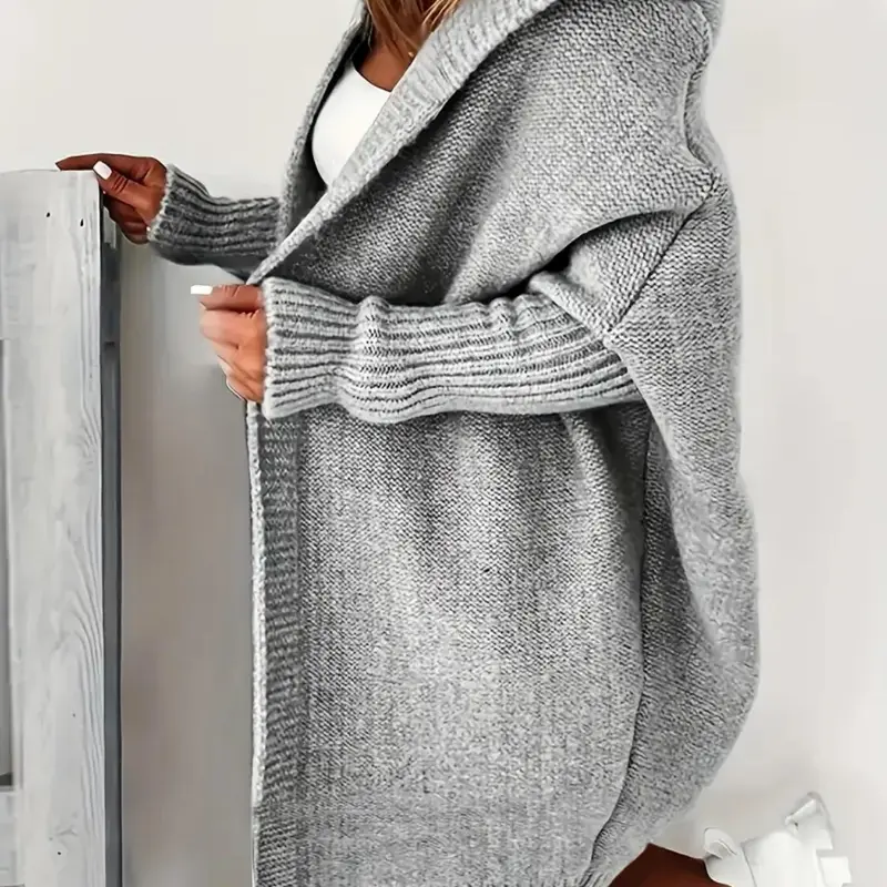 Women's Long Sleeve Hooded Cardigan, Cardigans for Women, Casual Everyday Basic Solid Color Batwing Sleeve Outerwear, Women's Clothing for Fall & Winter, Elegance Cozy Knitwear, Knitted Cardigan Sweater, Lady