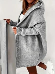 women's long sleeve hooded cardigan, cardigans for women, casual solid color batwing sleeve outerwear, women's clothing for fall & winter