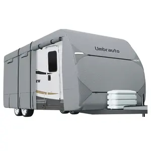 GARVEE Travel Trailer RV Covers - Windproof, Water-Proof, and Breathable with 6 Layers Anti-UV Protection, Includes Extra Straps and Tire Covers, Fits Various Sizes from 15' to 40' Motorhomes