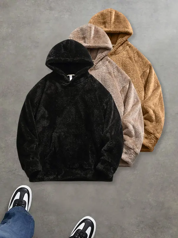 Men’s hooded plush sweatshirt, multi-pack for autumn/winter; loose, casual, versatile outerwear for fall/winter