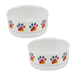 Bone Dry Set of 2 Rainbow Paw Ceramic Pet Bowl Small