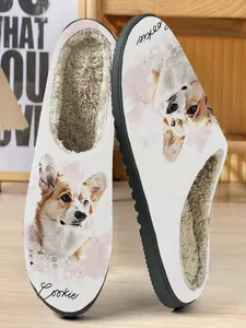 Custom Watercolor Corgi Cookie Cotton Slippers, Pure Base, Soft Paint Style, Cozy Plush Lining, Home Memorabilia