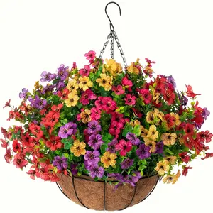 Vivid Artificial Flower Hanging Basket - Sunflowers and Wildflowers in 4 Mixed Colors, Weather-Resistant Plastic for Indoor/Outdoor Decor, Suitable for Porches, Balconies, Front Doors - No Power Required, Easy to Install, Holiday Decor for Christmas