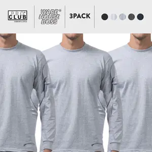 3 Pack PROCLUB Men's Heavyweight Long Sleeve T Shirts PRO CLUB Plain Crew Neck T Shirt Casual Cotton Tee Basic Big and Tall Hip Hop Harem