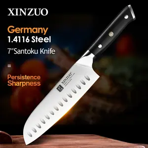 XINZUO 7-Inch Santoku Knife, Made of German DIN 1.4116 Stainless Steel, Super Sharp for Kitchen Use, Features Ebony Handle, Ideal as Gift Knives, One of the Best Kitchen Knives