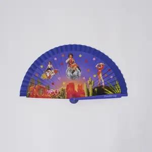 Rockit Western Disco Hand Fan with Cowgirl & Desert Night Design Double-Sided Bamboo 16.5" x 9" Lightweight Foldable with Drawer-Style Box