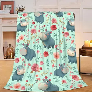Cute Hippo Blanket Funny Hippo Flannel Plush Throw Blanket Cozy Animal Decor Fleece Stuff Blanket Gifts for Lover Girls Boys Kids Adults Women Nursery Bed Travel 40"x50", Cozy All-Season Blanket Christmas New Year Gift