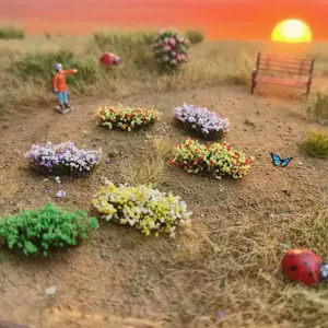 14pcs Oval Miniature Flower Clusters Static Grass Bunches, Ideal for DIY Model Railway Scenery Train Landscapes War Game Terrain Layouts Garden Accessories