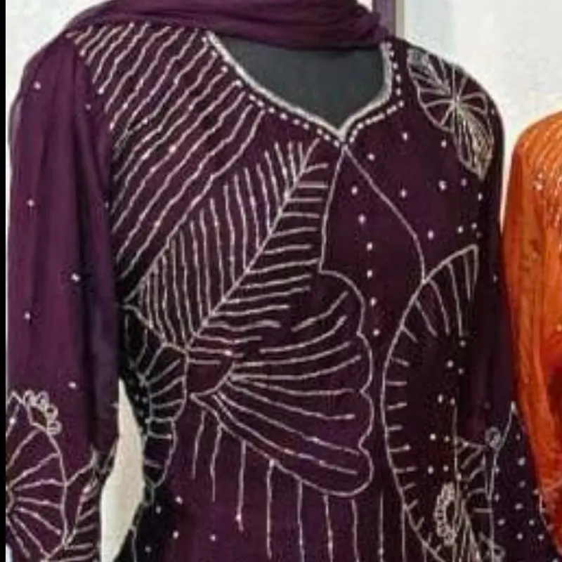 Pakistani Style full Hand Work design and Embroiderey Purple Color Party Wear Palazzo Suit Heavy Chinon Silk Embroidered Stitched Kurta Palazzo Suit Set with Dupatta Full Sleeves Heavy Handwork Party Wear Comfortable Dress