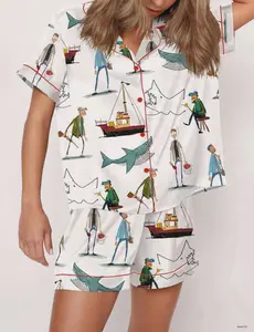 Women s Shark Satin Pajama Set: Soft Breathable Summer Sleepwear for Ultimate Comfort
