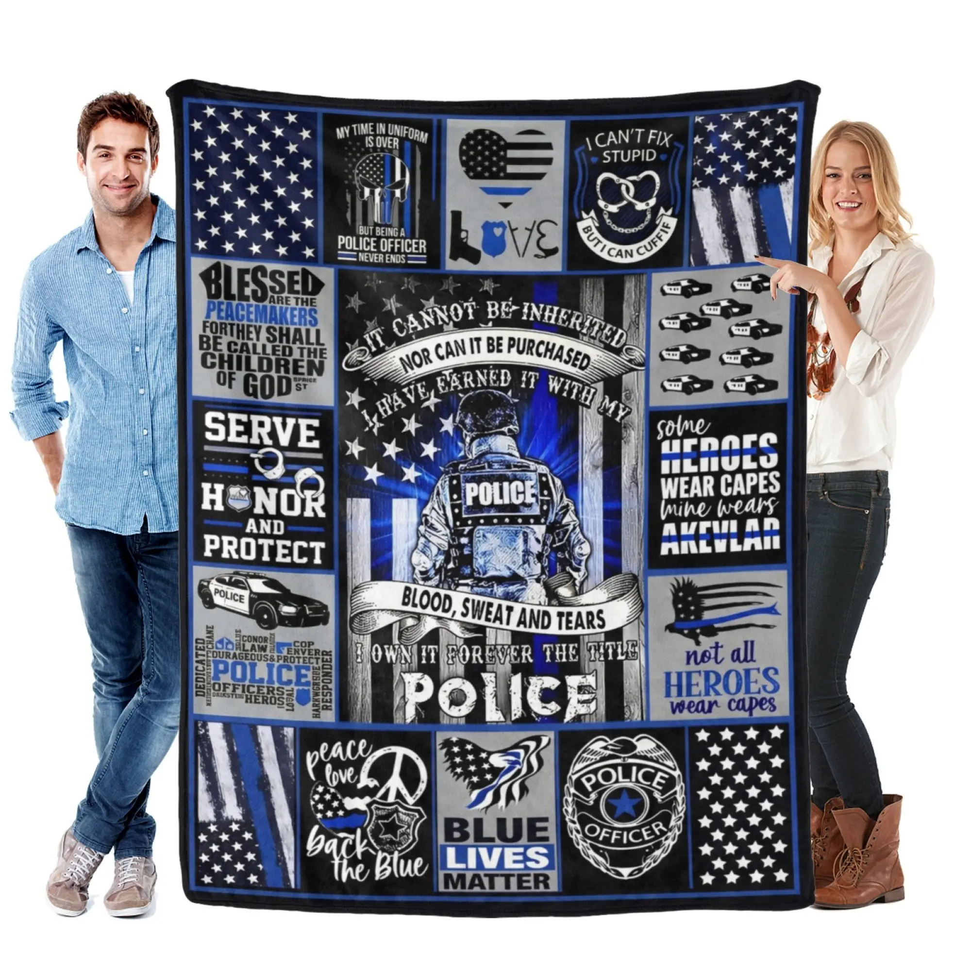 Durable Foldable Flannel Thin Blue Line Blanket (60"x50") - Police Gifts for Adult Cops, Christmas Presents for Family & Friends, Retirement or Academy Graduation Blue Lives Matter Gifts, Thanksgiving