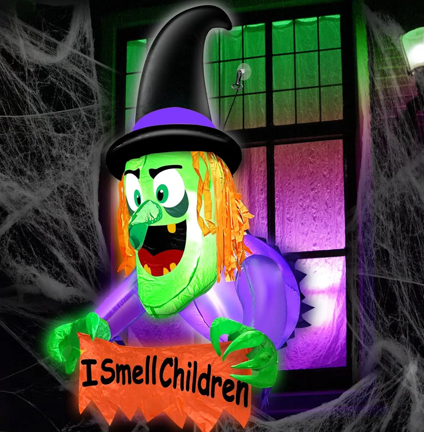 3.5 FT Halloween Inflatable Witch Broke Out from Window Blow Up | Halloween Decorations Outdoor,Built-in LEDs,Waterproof Polyester, Easy Storage,for lawn, garden, porch and party displays