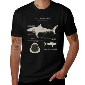Great White Shark Print Mens T Shirts Cotton Short Sleeve T-Shirt Crew Neck Tees Casual Shirt