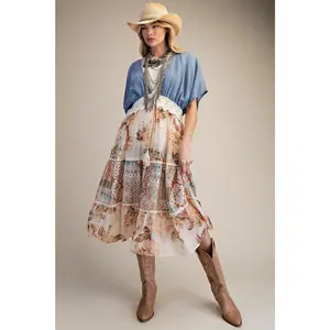 Denim Mix Patchwork Kimono by Easel