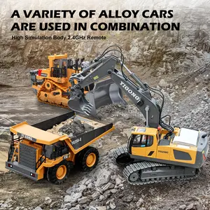 Remote Control Excavator Dump Truck Bulldozer Toy Remote Control Engineering Vehicle 2.4G High-Tech 11-Channel Remote Control Excavator Dump Truck Aluminum Alloy ABS Engineering Vehicle Electronic Toy Equipped with Realistic Lights and Sounds Birthday