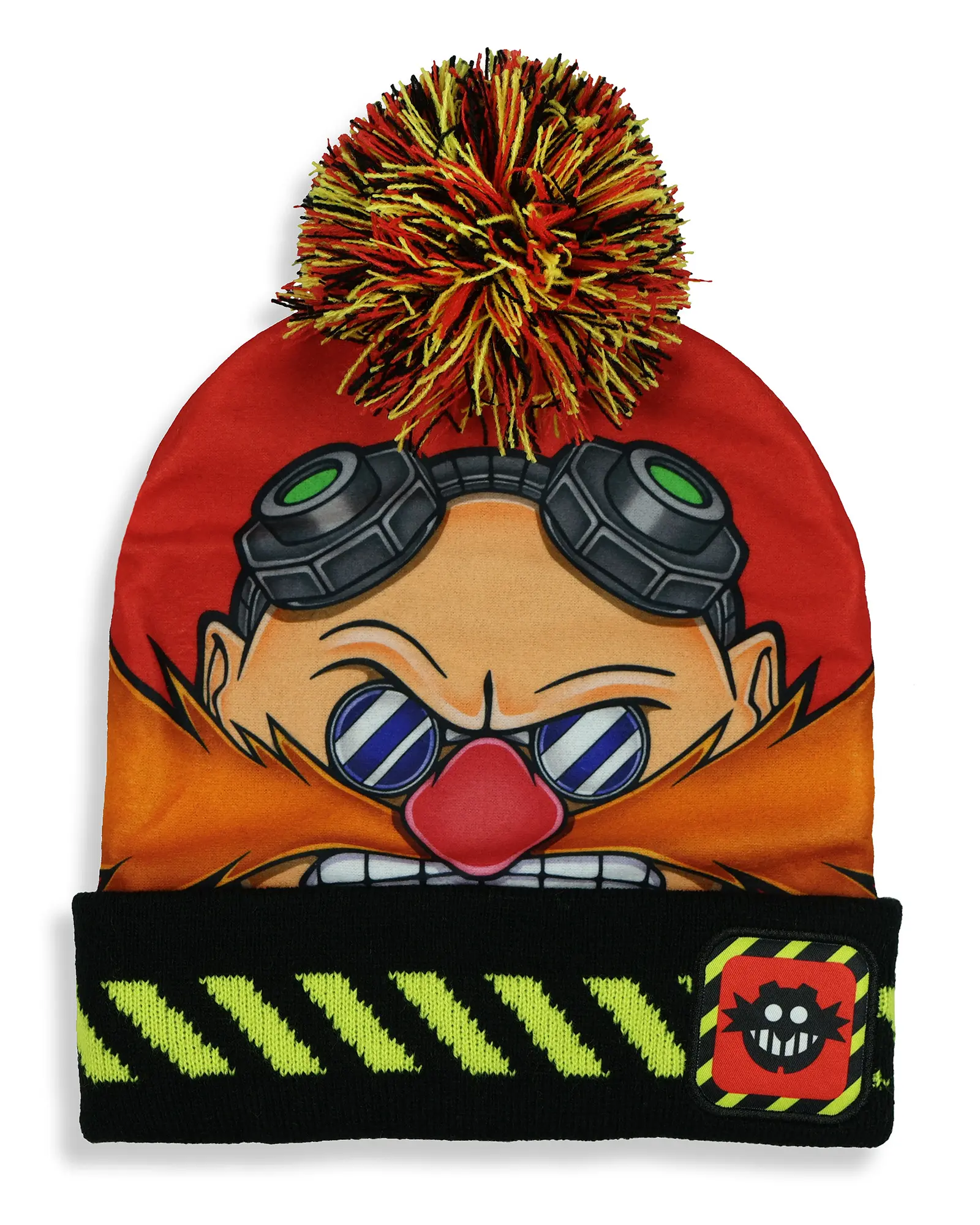 Sonic The Hedgehog Beanie Adult Dr. Eggman Face Pom Pom Cuff Knit Hat Cap, Clothes, Collectibles