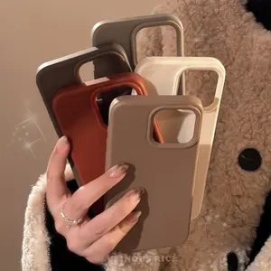 Minimalist Brown Gray Cream White Phone Case for IPhone 16 Plus Pro Max 15 14 13 12 11 Winter Style Drop-Proof Shockproof Protective Cover