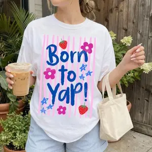 Comfort Colors Born To Yap Shirt, Spring Vibes, Funny Mama Tshirt, Girly Tshirts, Striped Shirt, Trendy Shirts for Women, Adult Humor Graphic Tee