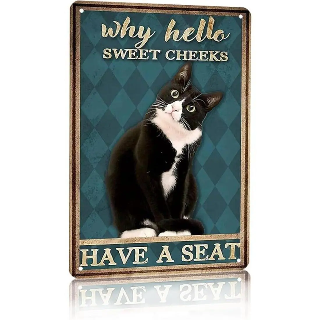 Funny Tuxedo Cat Bathroom Sign Why Hello Sweet Cheeks Aluminum Sign for Bathroom Toilet Wall Decor 12 x 8 Inch Vintage Metal Sign Vintage Plaque Decor Home Decor Products