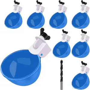 Professional Chicken Waterer Cups, 8 Packs Blue Large Chicken Water Feeder, Tee Fittings Poultry Waterer Suitable for Duck, Chicks, Goose, Turkey, Bunny and Bird with Mounting Hole Opener