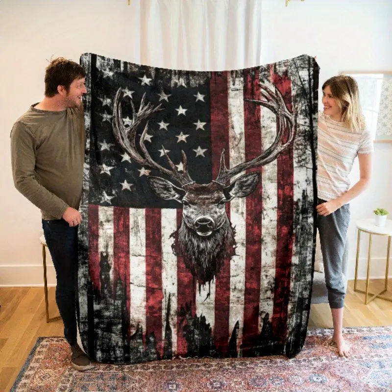 1pc new deer flannel blanket, suitable as a gift for relatives and friends, warm and comfortable, soft and skin-friendly, suitable for sofas, beds, offices and outdoor travel.