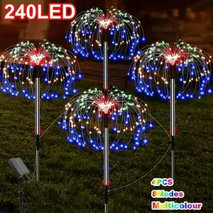 4pcs Outdoor Lights, Solar Lights Outdoor Garden 240 LED Fireworks Lights For Christmas, Thanksgiving Decorations, IP65 Waterproof 8 Lighting Mode Holiday Decorative Lighting For Villa Patio Balcony, Path Lawn, Camping Warm/Multi-color