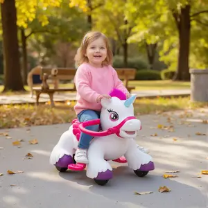 Electric Rainbow Unicorn Rocking Horse for Children 12V Unicorn Ride On Horse Toy for Toddlers 2 Years Old, Interactive Kids Electric Riding with Realistic Sounds for 3 Years Old Children