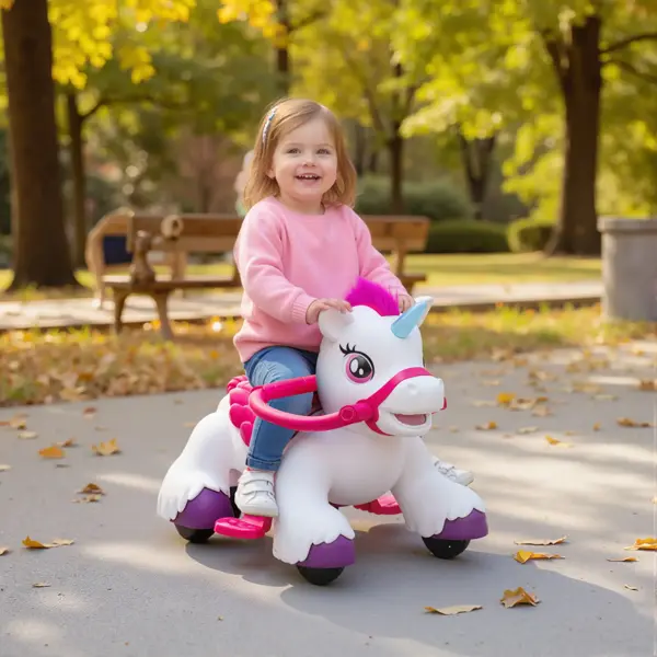 Electric Rainbow Unicorn Rocking Horse for Children 12V Unicorn Ride On Horse Toy for Toddlers 2 Years Old, Interactive Kids Electric Riding with Realistic Sounds for 3 Years Old Children