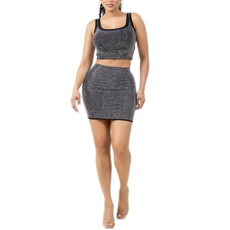 Dinora Top-RHINESTONE & TANK CROP TOP Cotton fabric Rhinestone detail Tank & Crop top 90% COTTON / 10 % SPANDEX