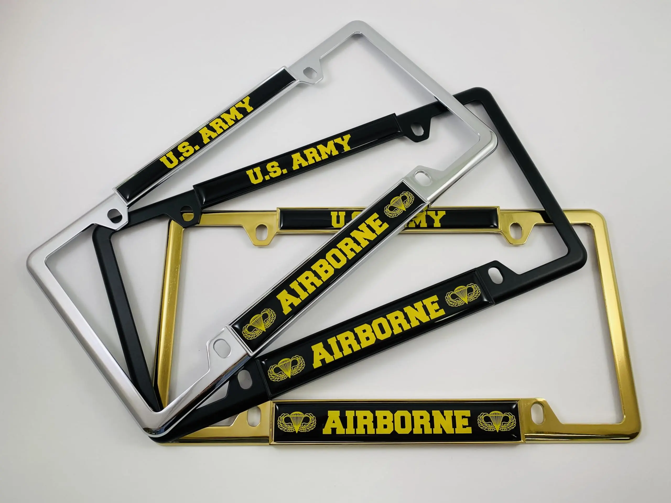 [Officially Licensed U.S. Army Product] - Domed Custom-Made Personalized Thin (Narrow) Top 4 Hole Metal Car License Plate Frame with Free caps
