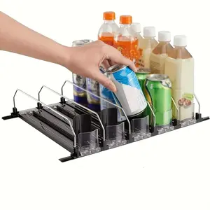 380mm Dual Rod Refrigerator Beverage Storage Rack, Automatic Pusher with Safety Sliding Mechanism, Adjustable Transparent Dividers