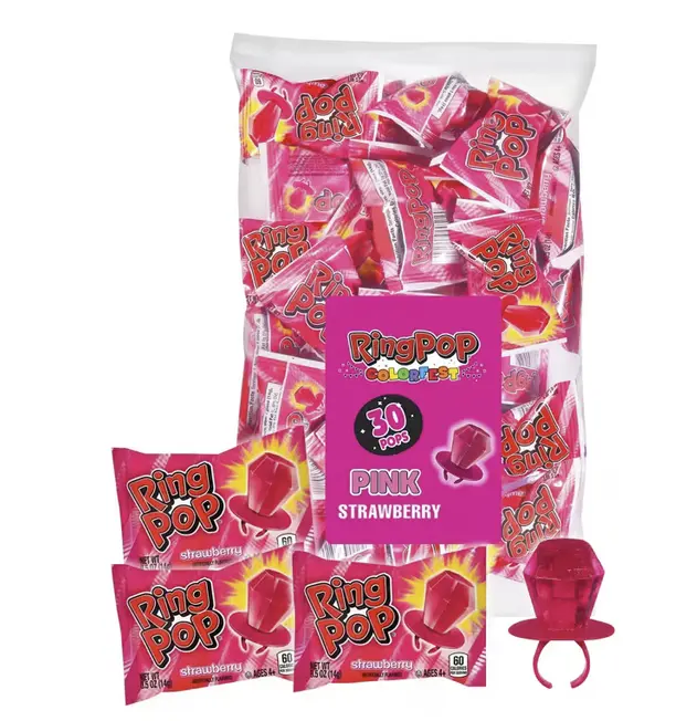 14 1/2" x 9 1/2" 14.8 oz. Pack of Pink Ring Pops - 30 Pc.