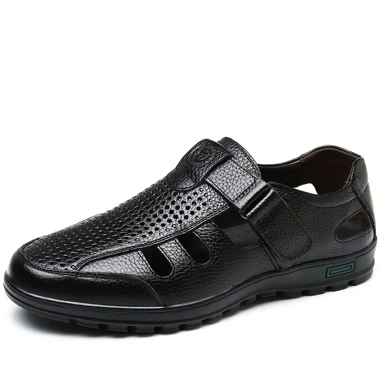 Men's Fisherman Sandals, Casual Hollow-Out Leather Closed-Toe Walking Shoes for Outdoor Beach Activities, Shoe, Footwear, Vintage, Cut Out, Polyurethane (Pu), Rubber