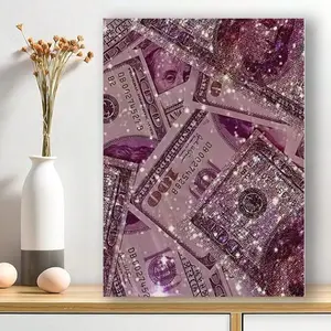 Framed Chic Pink Glitter Money Canvas Wall Art Posters-Perfect For Bedroom Decor & Gift Idea,Halloween Decor,Thanksgiving,Christmas,Happy New Year
