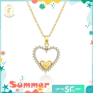 Radiant Halo Nested Heart Pendant Necklace Wedding Engagement Anniversary Valentine's Day Birthday Gift Daily Wear Jewelry